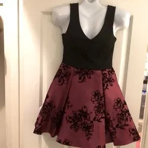 social couture | Dresses | Holiday Dress Black Knit Top Taffeta Burgundy  Skirt | Poshmark